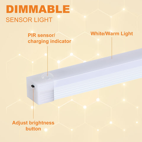 6\u002F2pcs LED Motion Sensor Light Wireless USB Rechargeable Night Lamp Room Motion Detector Light Magnetic Dimmable Under Cabinet Lamp for Kitchen, Bedroom Wardrobe Sink Cupboard Stairs Workspace