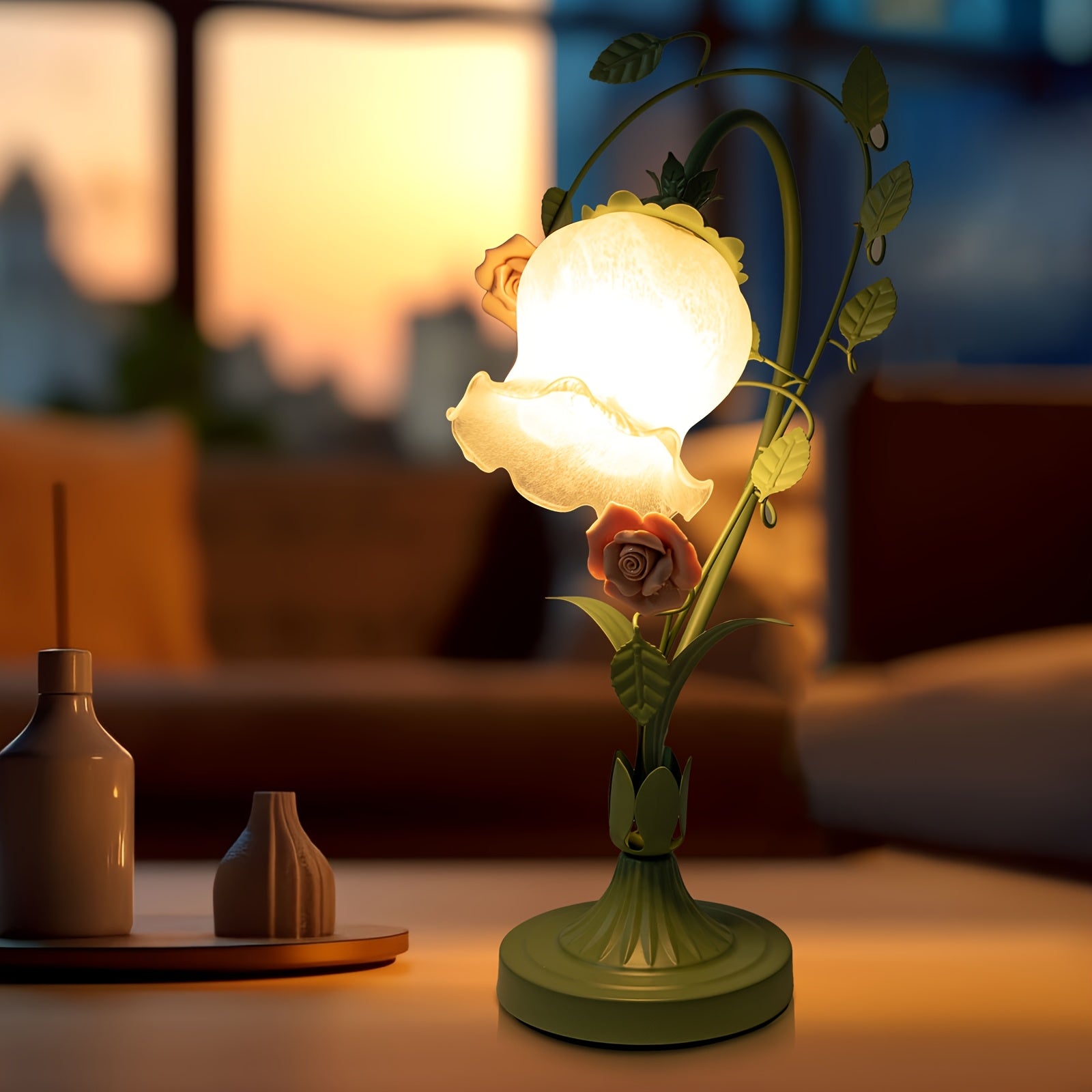 Flower Glass Table Lamp Desk Night Light Home Decor Glass Lampshade