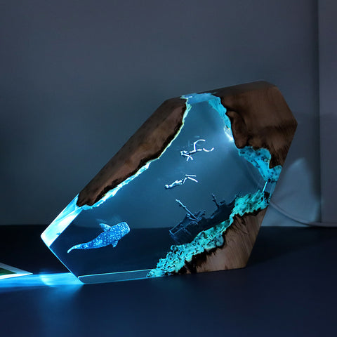 6-Inch Ocean Wood Resin Light - Multifunctional Night Light with Adjustable Glow, USB-Powered with Battery-Free Operation, Realistic Underwater Scene with Fish & Coral Reefs, Durable Plastic Construction for Living Room, Bedroom, Office Decor - Ideal Beds