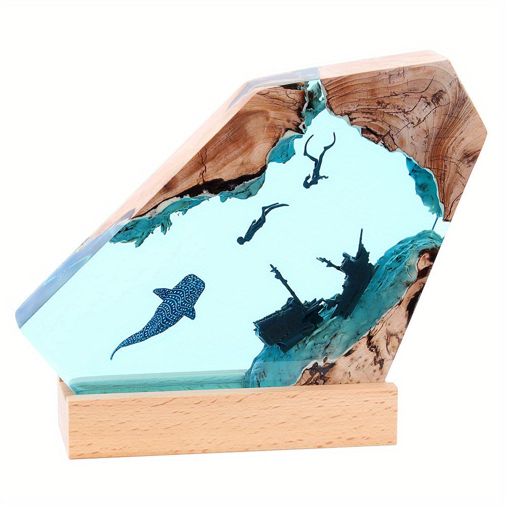 6-Inch Ocean Wood Resin Light - Multifunctional Night Light with Adjustable Glow, USB-Powered with Battery-Free Operation, Realistic Underwater Scene with Fish & Coral Reefs, Durable Plastic Construction for Living Room, Bedroom, Office Decor - Ideal Beds