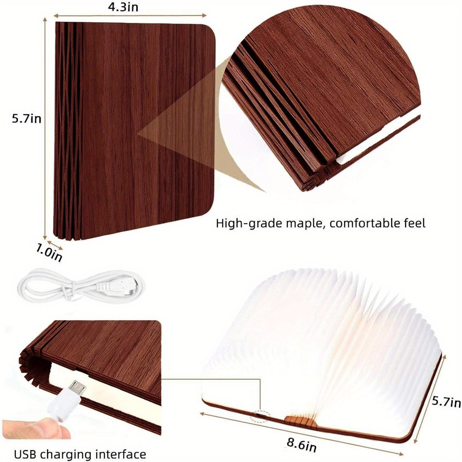 1pc Wooden Book Lamp - USB Rechargeable Folding Night Light with Magnetic Design, Adjustable Striped Desk Lamp for Bedroom & Office Decor - Perfect Creative Gift for Family and Friends, Table Lamp for Bedroom