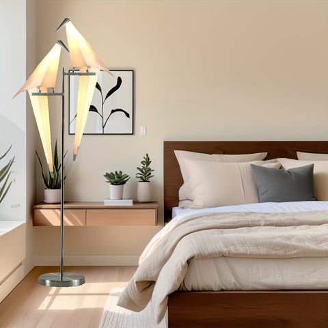 Swingable Bird Floor Lamp 69 Inch Golden Two Swingable Bird Floor Lamps | Creative Home Decor, Modern Silvery Origami Bird Standing Lamp, Reading Lamp for Living Rooms, Bedrooms, Dining Rooms & Offices, Stable Base