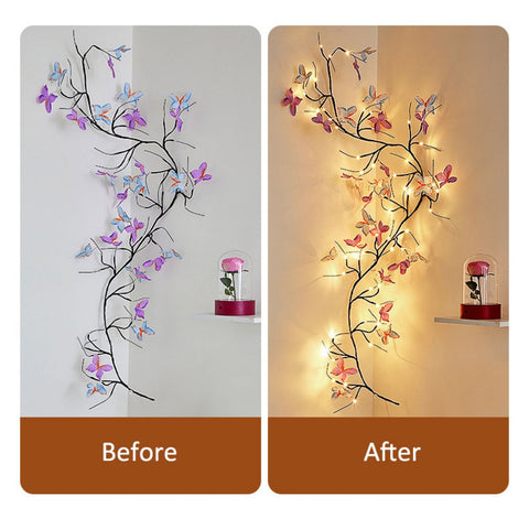 1pc 1.2M 48 Led\u002F1.6M 72 Led Romantic Butterfly Decoration Bendable Modeling Rattan Fairy Lights With Remote Control, Home Wedding Mother'S Day Valentine'S Day Party Bedroom Living Room Wall Decoration Modeling Light, Outdoor Tree Branch Ambient Light