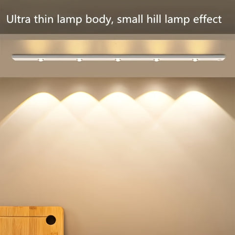 1pc Intelligent Human Body Sensing Light, Sports Sensing Light, Strip Light with Small Night Light, USB Rechargeable And Dimmable Three Color LED Light, Wireless Kitchen Wardrobe, Cabinet, Shoe Cabinet, Bedroom, Small Hill Light