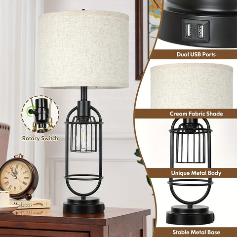 Set Of 2 Table Lamps For Living Room With USB Ports, 29\