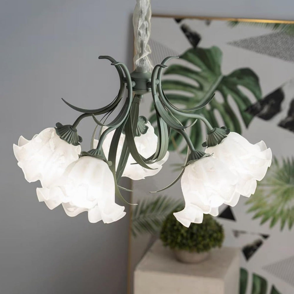 5-Light Flower LED Pendant Light Chandeliers, French Style Ceiling Pendant Light Fixture Wall Dimming 3000-6000K Elegant Ceiling Light Lamp for Living Room Bedroom Home Decoration Tools