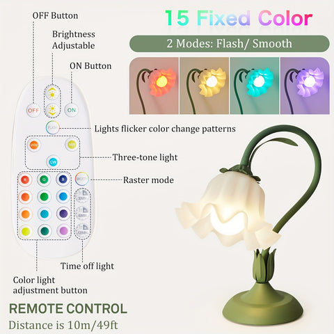 Flower Shape RGB Table Lamp Remote Control, Rechargeable, Adjustable Design For Bedroom, Living Room, Desk, Mood Lighting