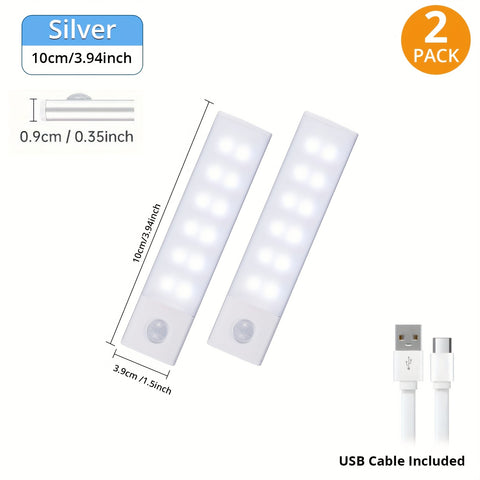 4\u002F2pcs Motion Sensor Under Cabinet Lights, 3 Color Temperatures Wireless USB Rechargeable Night Light, Indoor Closet Lights, Stick-On Anywhere Magnetic Under-Counter Light Fixtures For Kitchen Cabinet Wardrobe Cupboard Stairs, Available In 2pcs.