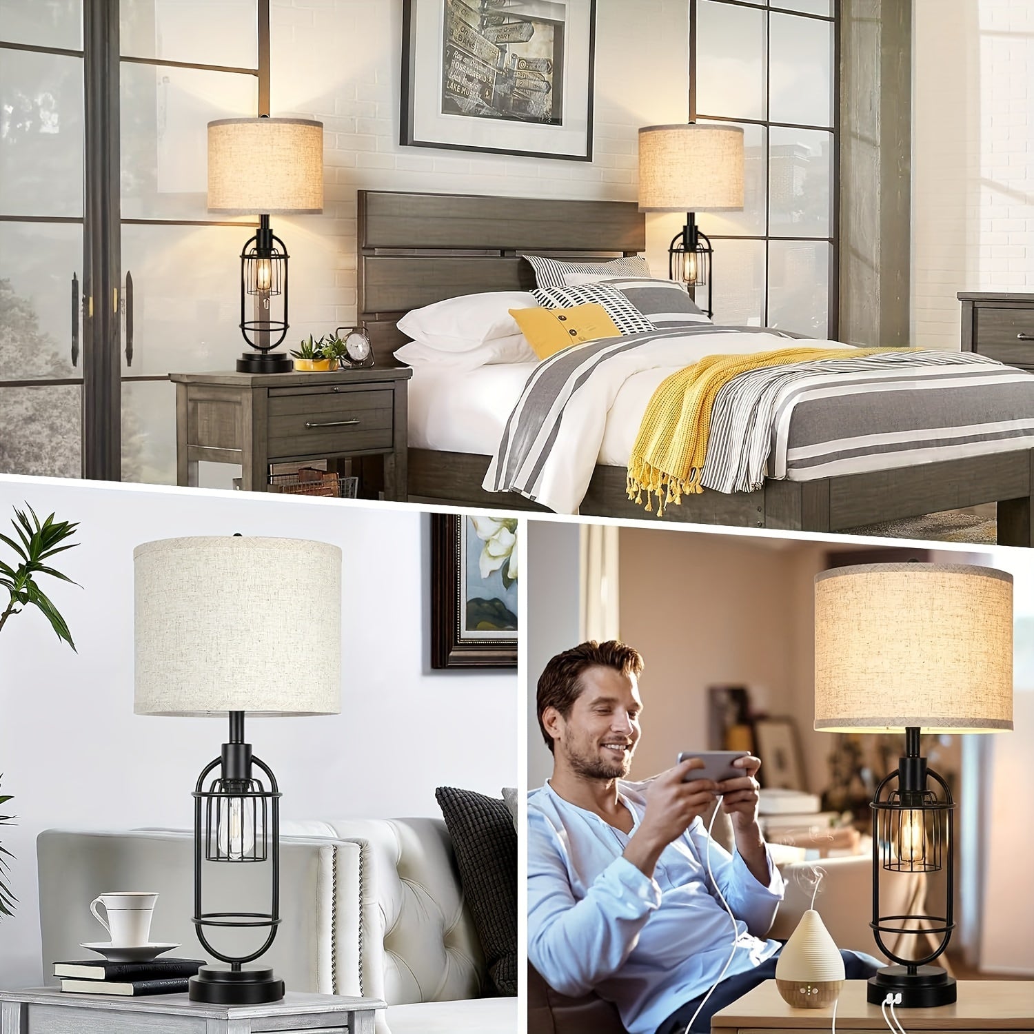 Set Of 2 Table Lamps For Living Room With USB Ports, 29\