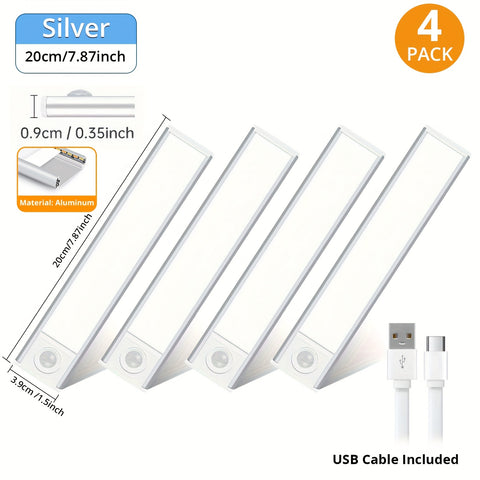 4\u002F2pcs Motion Sensor Under Cabinet Lights, 3 Color Temperatures Wireless USB Rechargeable Night Light, Indoor Closet Lights, Stick-On Anywhere Magnetic Under-Counter Light Fixtures For Kitchen Cabinet Wardrobe Cupboard Stairs, Available In 2pcs.