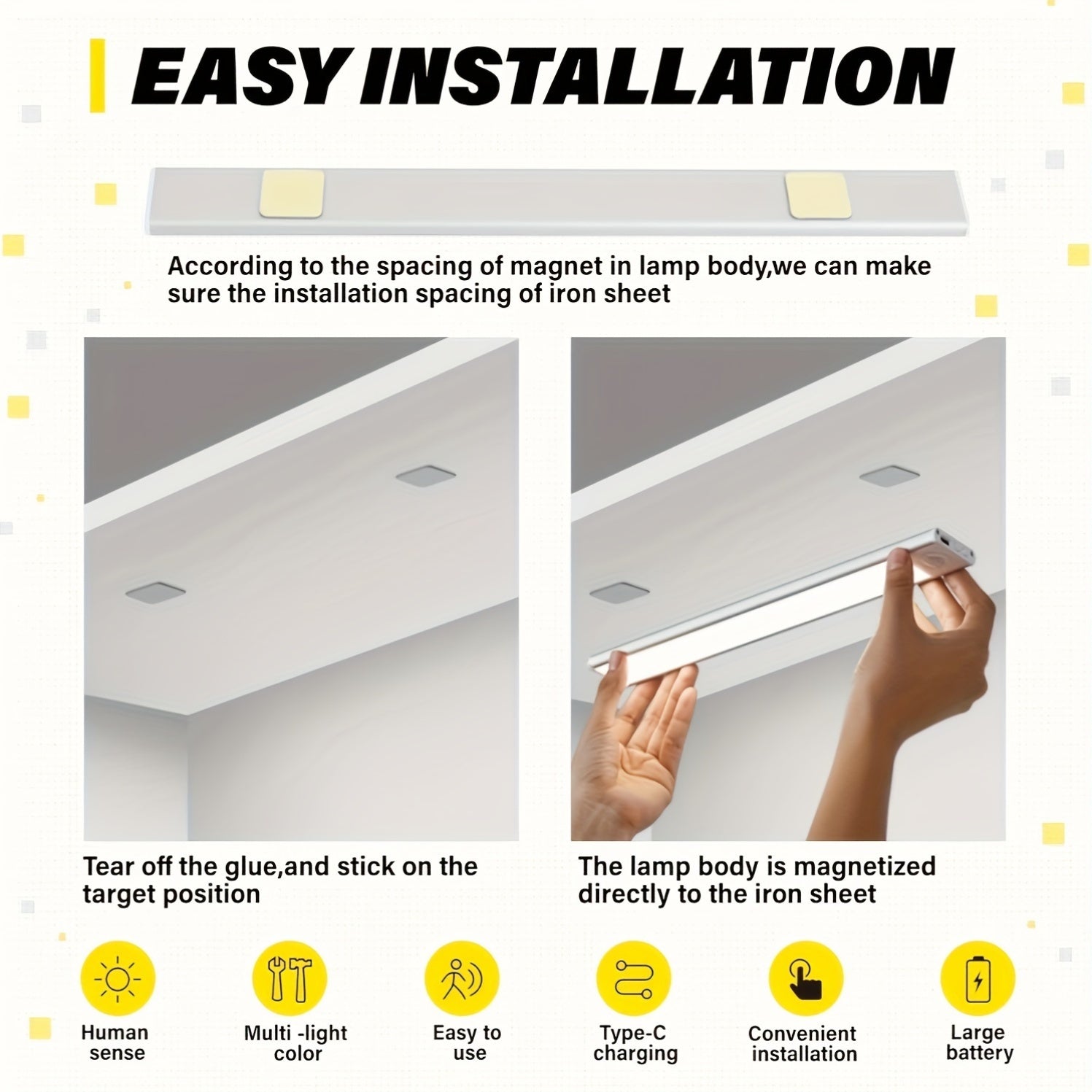 4\u002F2pcs Motion Sensor Under Cabinet Lights, 3 Color Temperatures Wireless USB Rechargeable Night Light, Indoor Closet Lights, Stick-On Anywhere Magnetic Under-Counter Light Fixtures For Kitchen Cabinet Wardrobe Cupboard Stairs, Available In 2pcs.