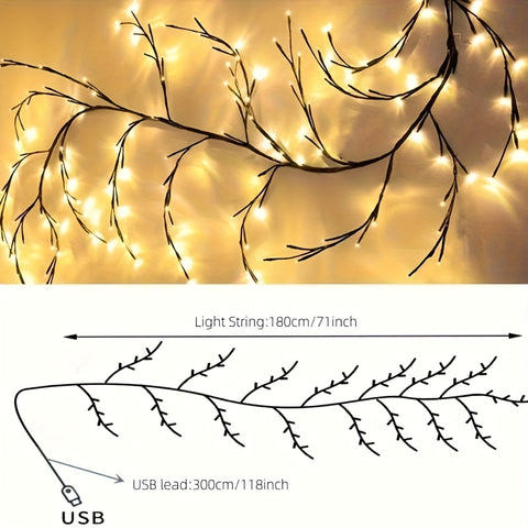 Wall Light Flexible Rattan Rattan Lamp, 96pcs LED Lamp Beads, 8 Modes Branch Lights, USB Power Supply Interior Decoration Atmosphere Light, Suitable for Bedroom, Living Room, Party, Festival, Christmas, Birthday Gifts Very Suitable As Christmas Gifts