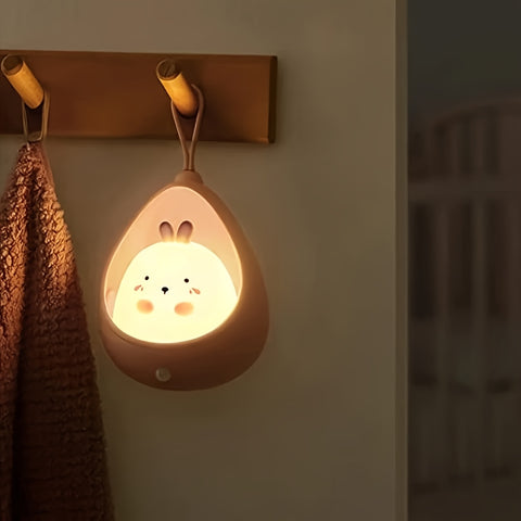 Smart Night Light Motion Sensor Warm Light USB Rechargeable Cute Animal LED Desk Lamp Gifts Silicone Wall Lights for Bedroom, Modern Style, Solid Color, USB Powered, Lithium Battery, Plastic Shade, Tabletop Mounting, Downlight Lighting Method, Switch Cont