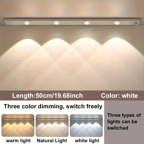 1pc Intelligent Human Body Sensing Light, Sports Sensing Light, Strip Light with Small Night Light, USB Rechargeable And Dimmable Three Color LED Light, Wireless Kitchen Wardrobe, Cabinet, Shoe Cabinet, Bedroom, Small Hill Light
