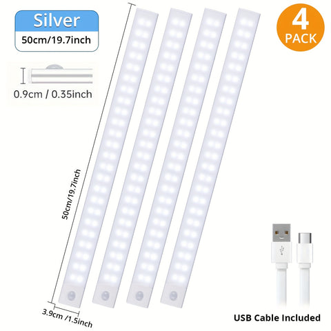 4\u002F2pcs Motion Sensor Under Cabinet Lights, 3 Color Temperatures Wireless USB Rechargeable Night Light, Indoor Closet Lights, Stick-On Anywhere Magnetic Under-Counter Light Fixtures For Kitchen Cabinet Wardrobe Cupboard Stairs, Available In 2pcs.
