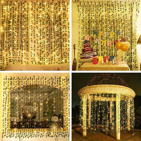 300 LED Fairy Lights with 12 Vines - Ivy LED Curtain Lights for Dorm, Wedding, Party, Wall, Indoor, Outdoor Bedroom Decoration