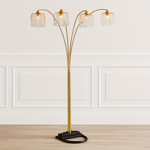 1pc Modern Luxury Crystal-Encrusted Multi-Head Floor Arc Lamp - 84\