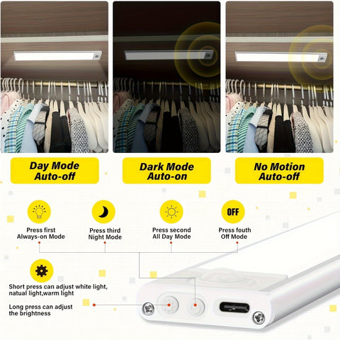 4\u002F2pcs Motion Sensor Under Cabinet Lights, 3 Color Temperatures Wireless USB Rechargeable Night Light, Indoor Closet Lights, Stick-On Anywhere Magnetic Under-Counter Light Fixtures For Kitchen Cabinet Wardrobe Cupboard Stairs, Available In 2pcs.