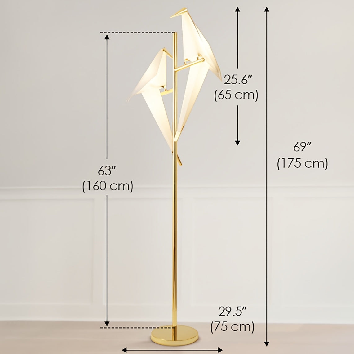Swingable Bird Floor Lamp 69 Inch Golden Two Swingable Bird Floor Lamps | Creative Home Decor, Modern Silvery Origami Bird Standing Lamp, Reading Lamp for Living Rooms, Bedrooms, Dining Rooms & Offices, Stable Base