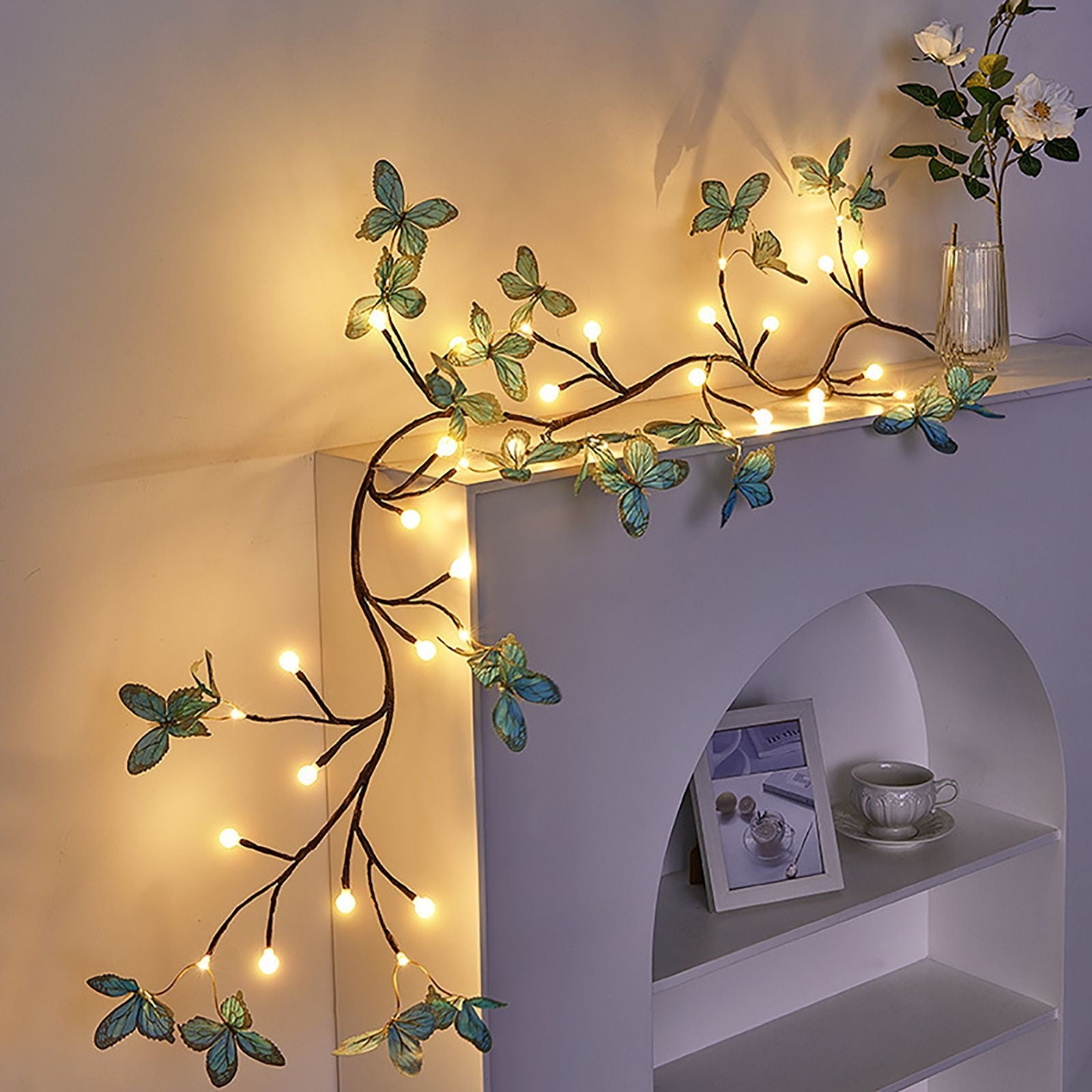 1pc 1.2M 48 Led\u002F1.6M 72 Led Romantic Butterfly Decoration Bendable Modeling Rattan Fairy Lights With Remote Control, Home Wedding Mother'S Day Valentine'S Day Party Bedroom Living Room Wall Decoration Modeling Light, Outdoor Tree Branch Ambient Light