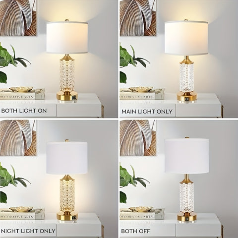 Set Of 2 Table Lamps with USB Ports, Modern Bedside Lamp with LED Night Light for Bedroom, Nightstand Lamps for Living Room Office (Gold)(2 Bulbs Include)