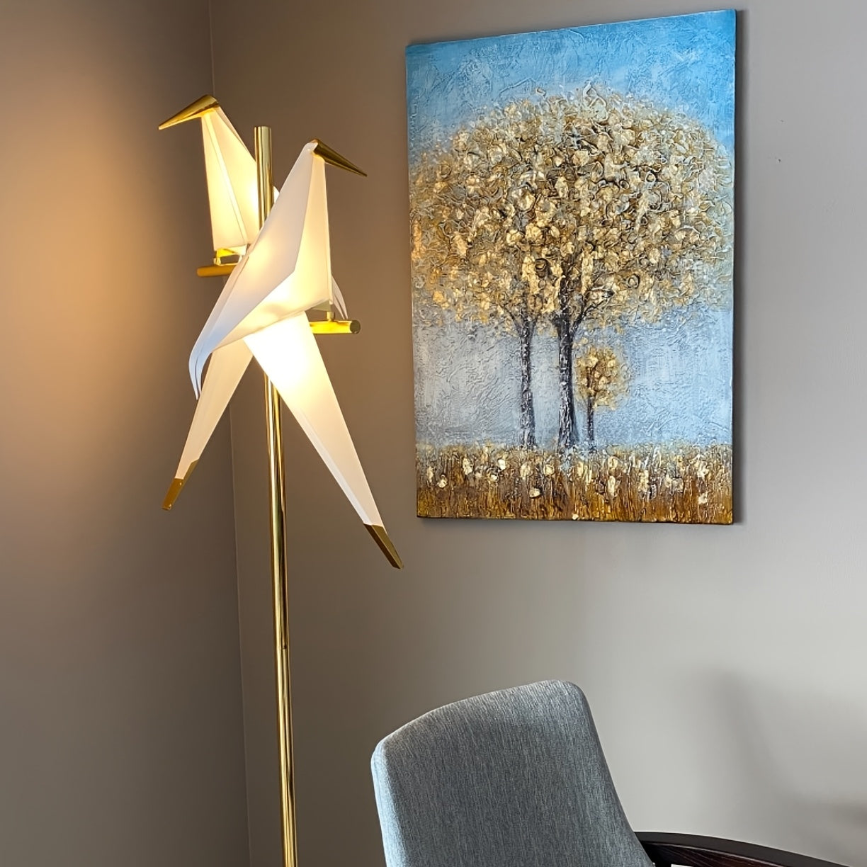 Swingable Bird Floor Lamp 69 Inch Golden Two Swingable Bird Floor Lamps | Creative Home Decor, Modern Silvery Origami Bird Standing Lamp, Reading Lamp for Living Rooms, Bedrooms, Dining Rooms & Offices, Stable Base