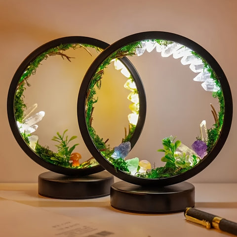 Enchanting Bohemian Crystal Mushroom Night Light - USB-Powered, Adjustable Brightness Table Lamp with Polished Natural Stones & Artificial Greenery - Ideal for Bedroom & Living Room Ambiance - Great Valentine's Day or Birthday Gift, Mushroom Decor