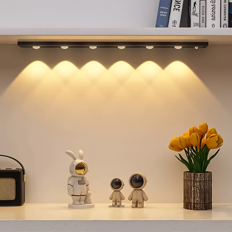 1pc Intelligent Human Body Sensing Light, Sports Sensing Light, Strip Light with Small Night Light, USB Rechargeable And Dimmable Three Color LED Light, Wireless Kitchen Wardrobe, Cabinet, Shoe Cabinet, Bedroom, Small Hill Light